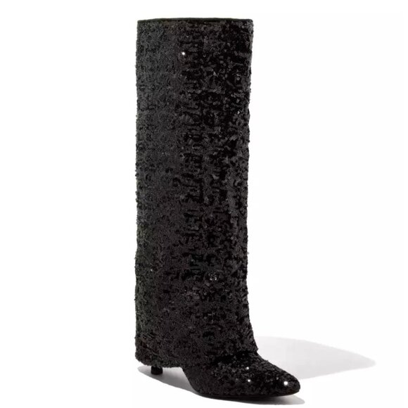 A New Day Abba Sequin Fold Over Tall Boots with Memory Foam Size 7 NWT - Picture 1 of 7